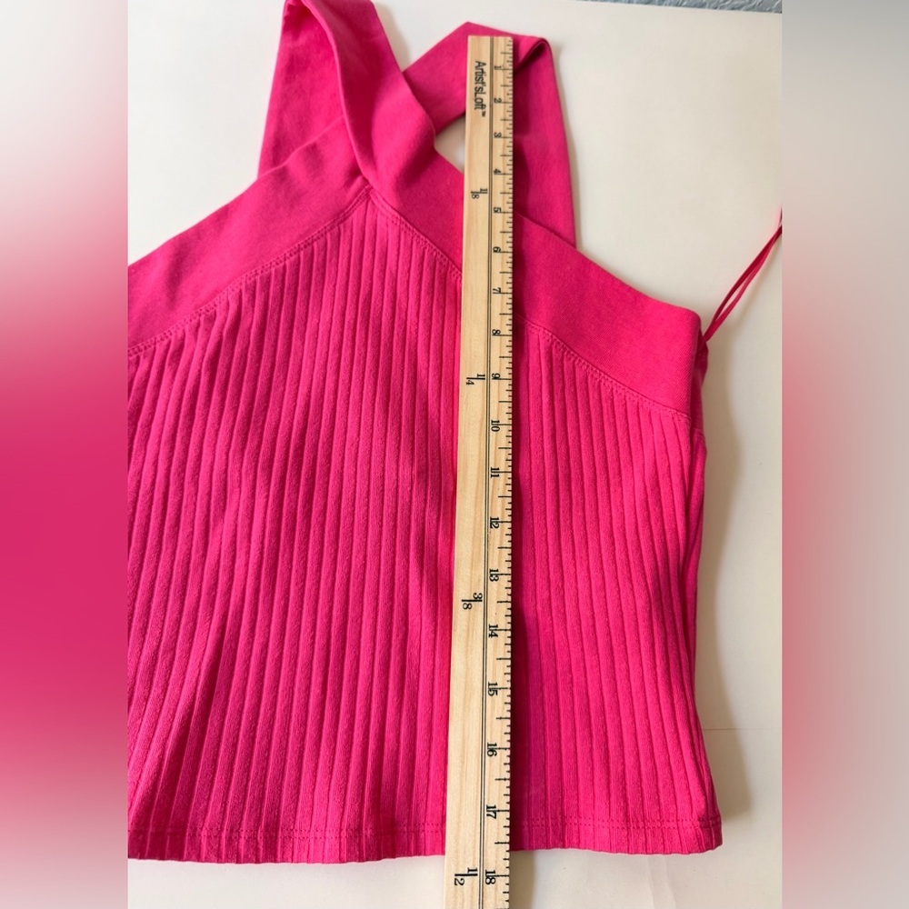 Zara Fuchsia Cross-Front Ribbed Crop Top - Picture 8 of 8